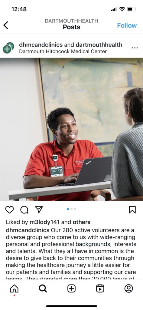 Screenshot from Dartmouth Health's Instagram account.