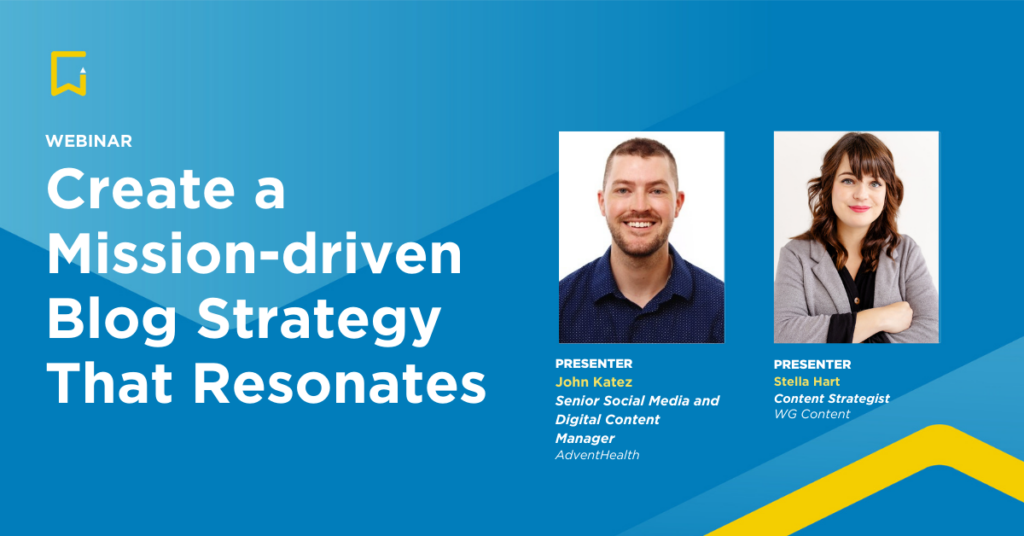 Image showing the title and speakers of the March 25 webinar on Blog Strategy