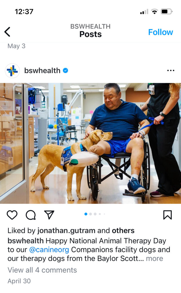 Screenshot of Baylor Scott and White Health's Instagram account.