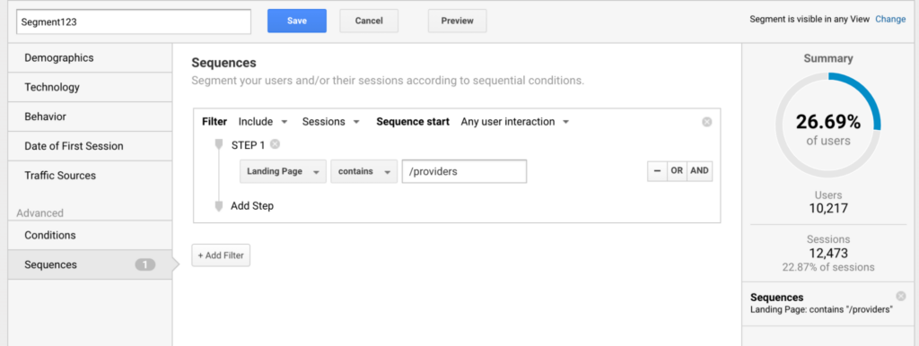 Custom segment in Google Analytics