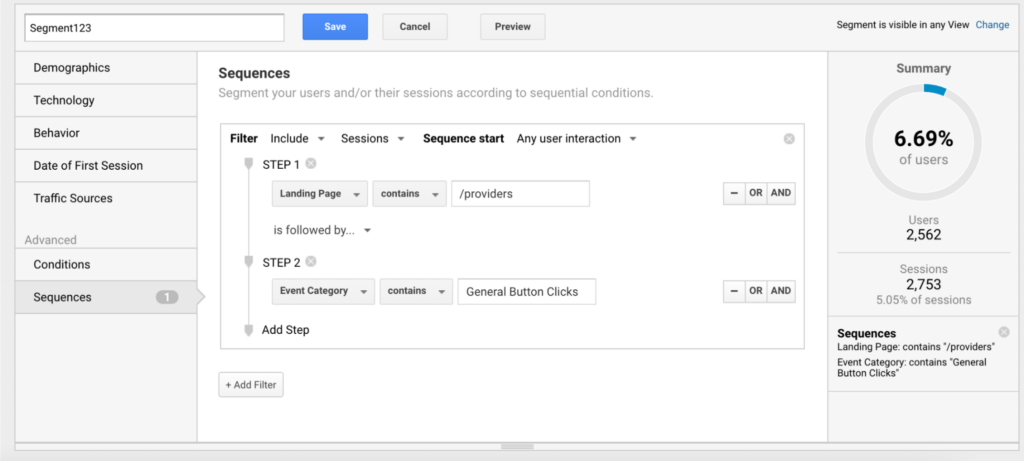 Custom segment in Google Analytics