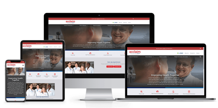 different electronic devices displaying acclaim physician group's website